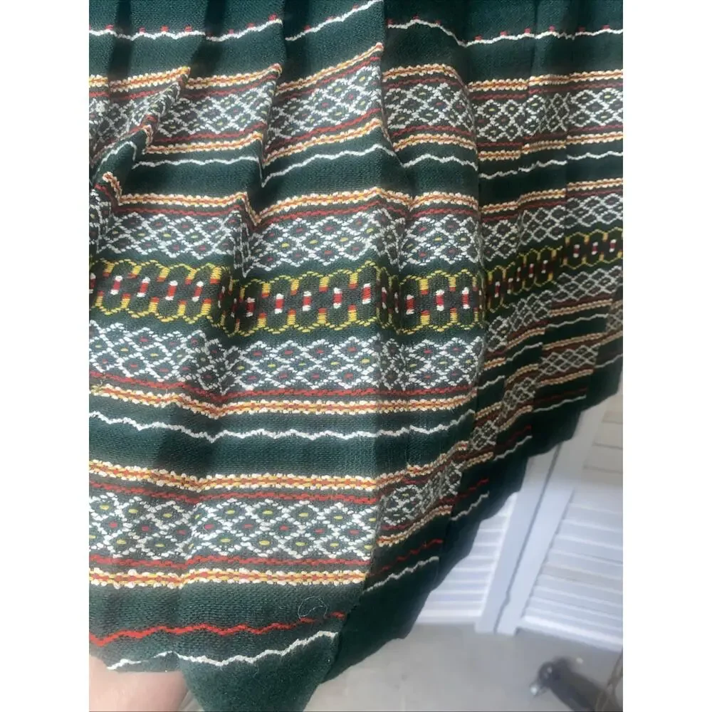 50s 100% Wool Midi Pleated Skirt Southwest Native American Theme Unlined Small